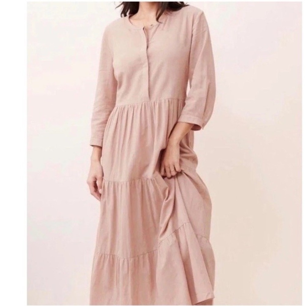 Jenni Kayne James‎ Dress Dusk Pink Beige Linen Blend Tiered Maxi Womens XS